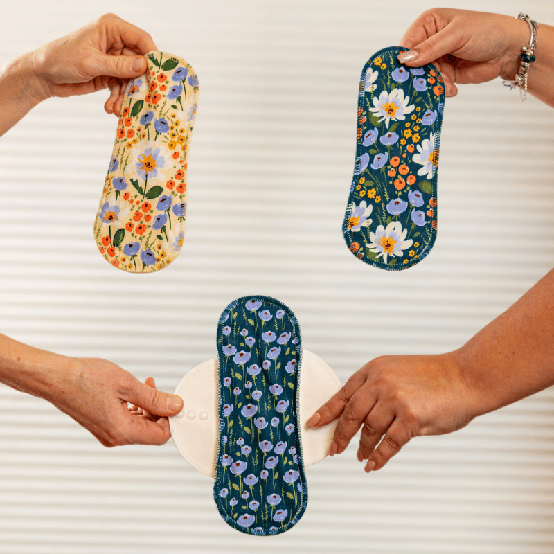 Organic Cotton EcoComfort Reusable Period Pads for Heavy Flow & Incontinence (L+XL, 6-Pack) - Blue Blush