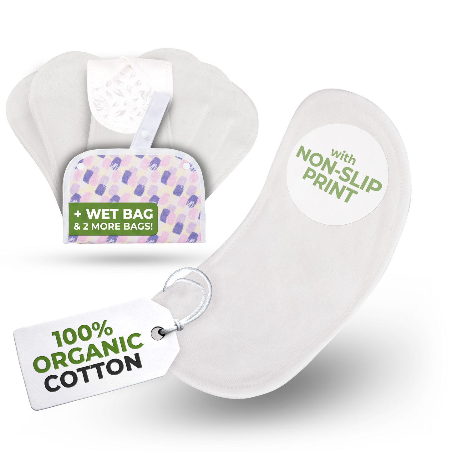 Non-Slip Organic Reusable Panty Liners for Women & Teens (Small, 7-Pack) - Plain White Wingless