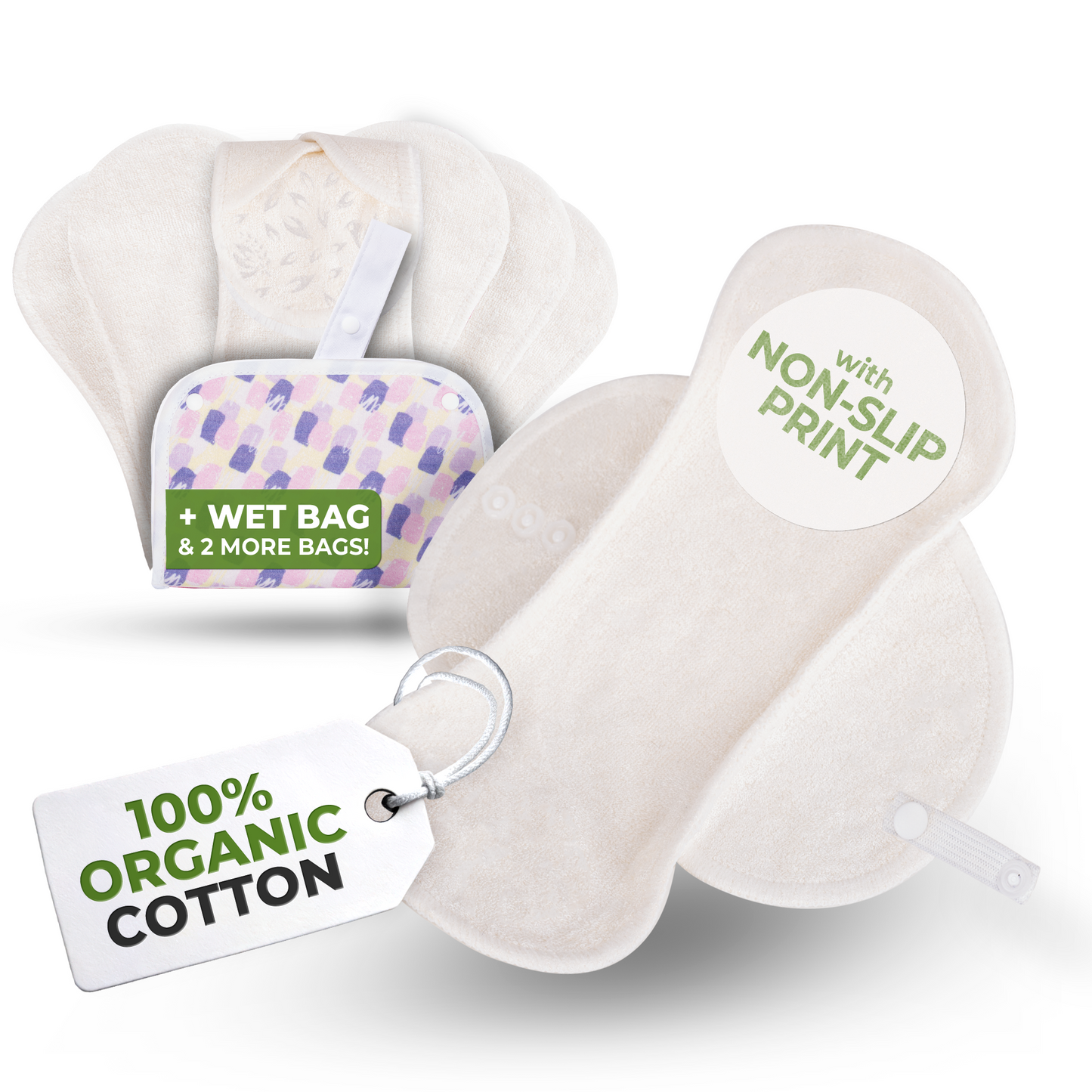 Non-Slip Organic Reusable Panty Liners for Women & Teens (Small, 7-Pack) - Plain White Bamboo