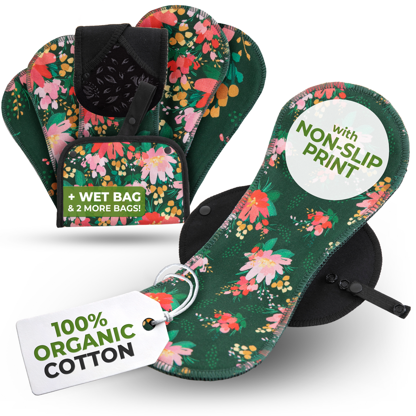 Non-Slip Reusable Incontinence Pads for Bladder Control (L+XL: 6-Pack) - Bouquet