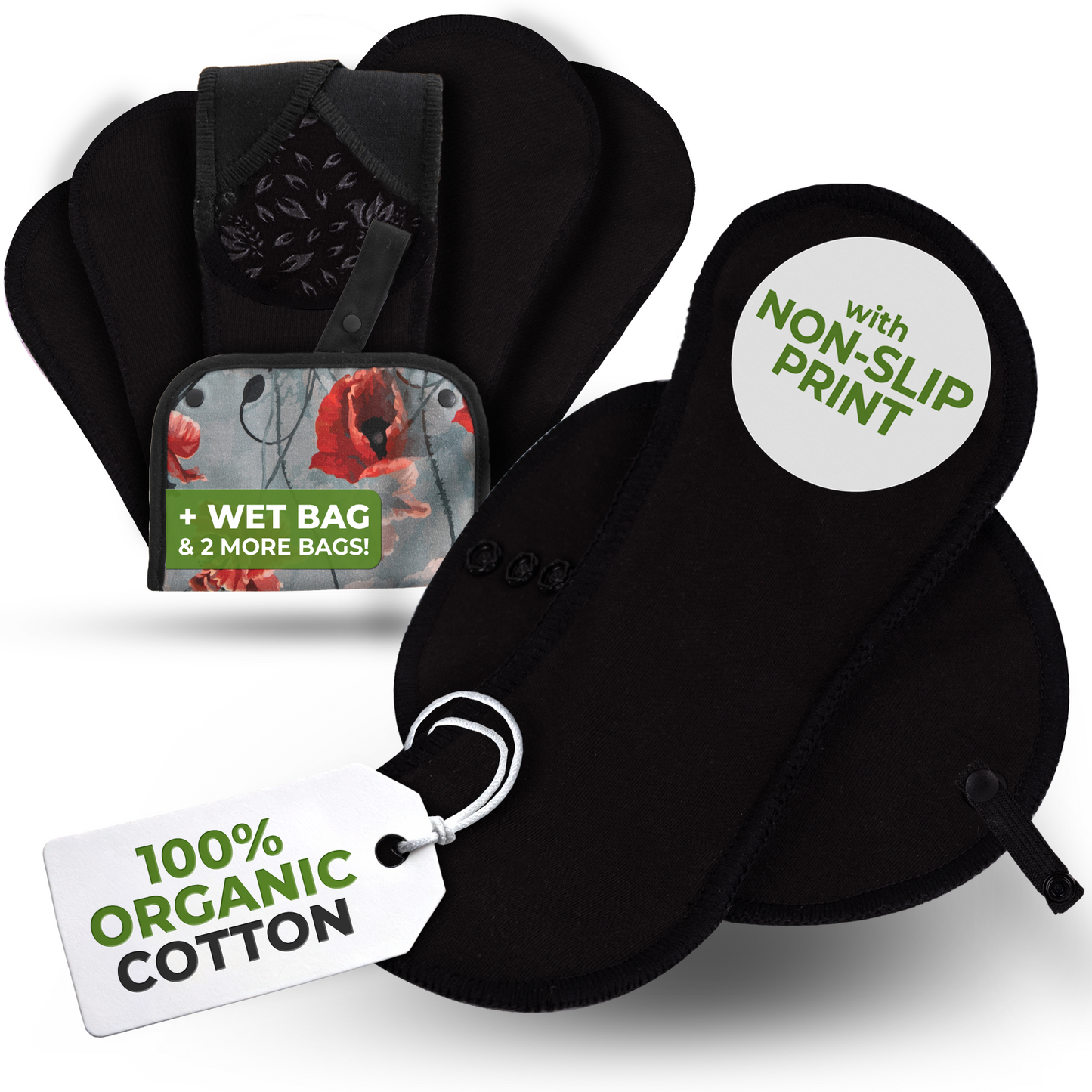 Non-Slip Reusable Incontinence Pads for Bladder Control (L+XL: 6-Pack) - Night Silence