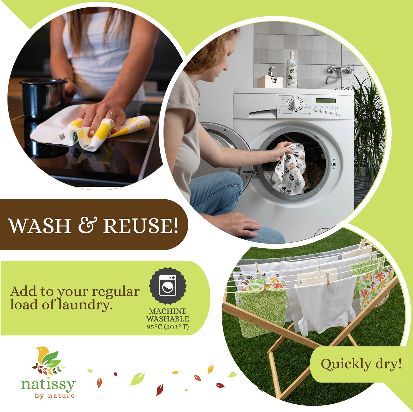 Reusable Paperless Kitchen Towels, Roll of 10 Washable Cotton Cloth Wipes MADE IN EU, Eco-Friendly Paper Towel Cleaning Alternative; Ultra Absorbent, Super Strong, Tear-Resistant & Multipurpose Paperless Replacement