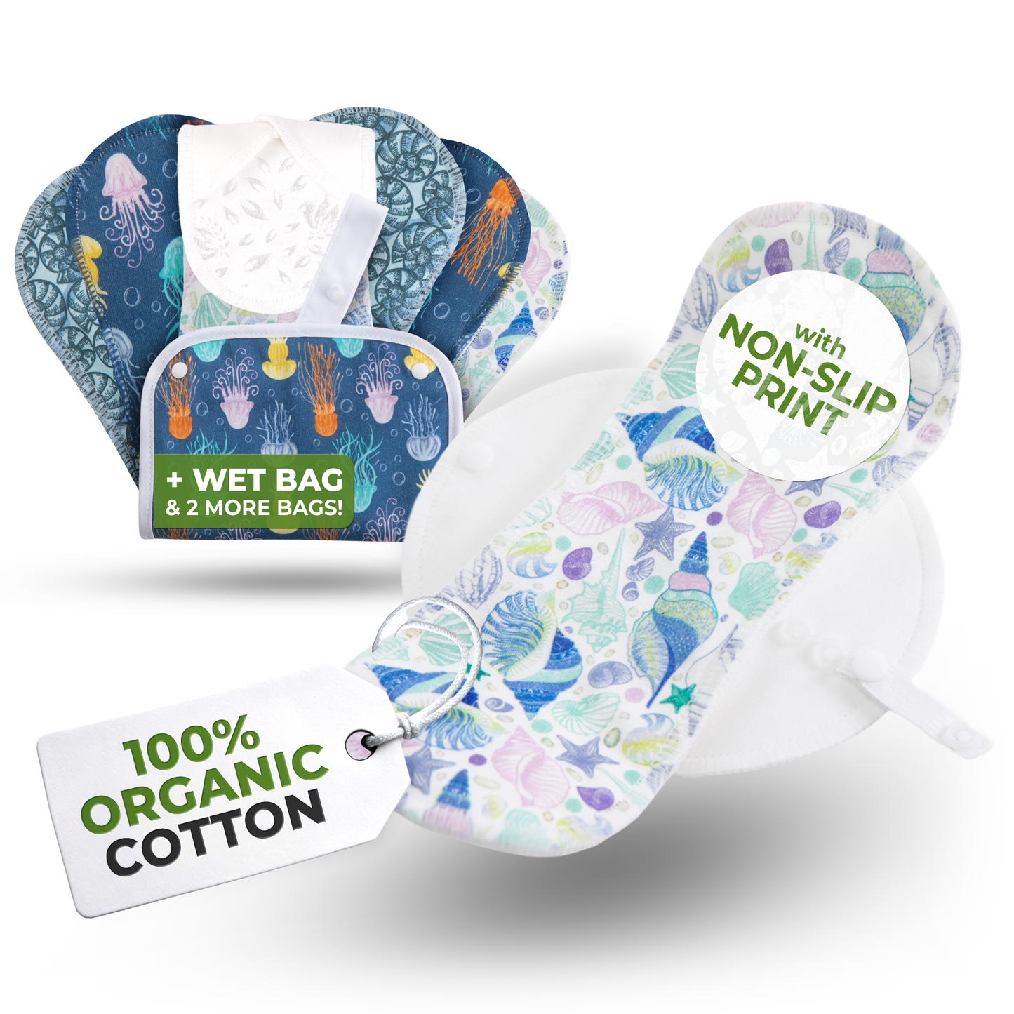 Non-Slip Reusable Panty Liners for Teen Girls (Small, 7-Pack) - Coastal