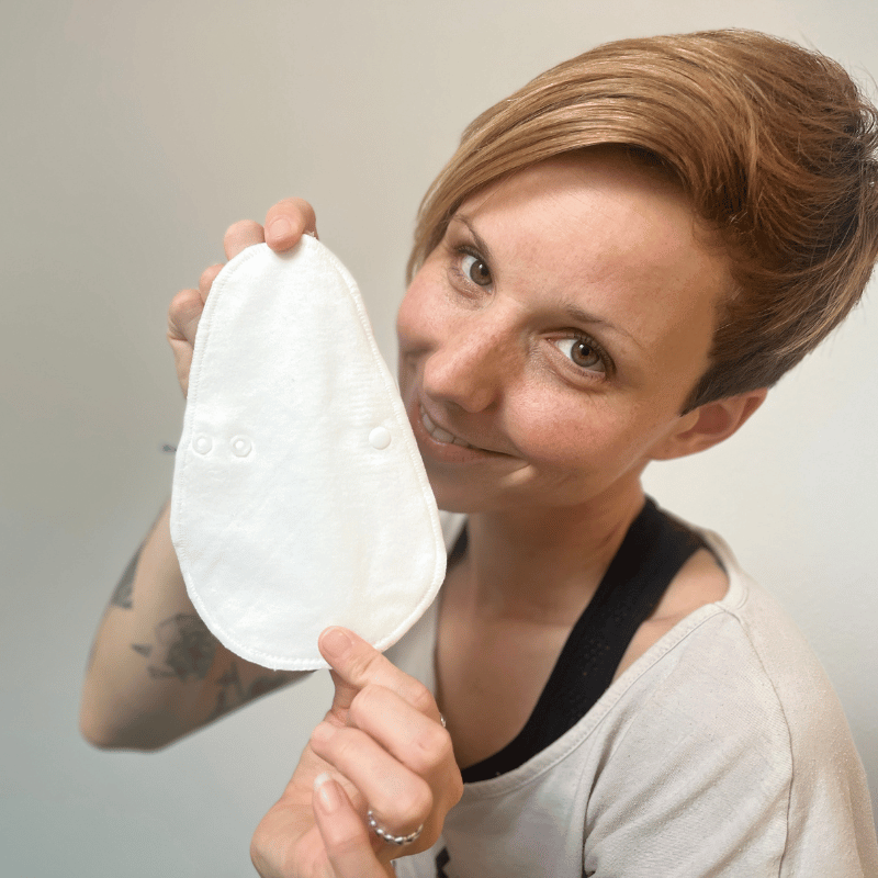 Organic Cotton Reusable TANGA Panty Liner with Wings (normal discharge) - Natural Unbleached (white wings)