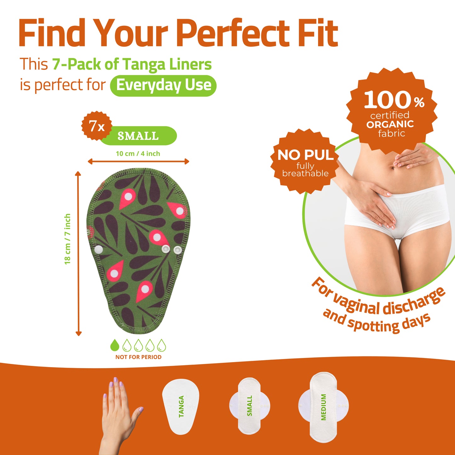 Organic Cotton Reusable TANGA Panty Liners with Wings 7-Pack - Cheetah (black wings)