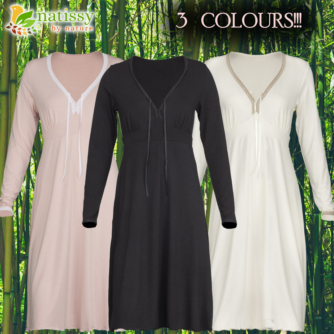 Bamboo Nightdress; Long-Sleeved Sleepwear for Women; Ladies’ Nightwear; MADE IN EU; BONUS Bamboo Brazilian Underwear & BONUS Bamboo Night Sleeping Mask filled with organic buckwheat husk and lavender