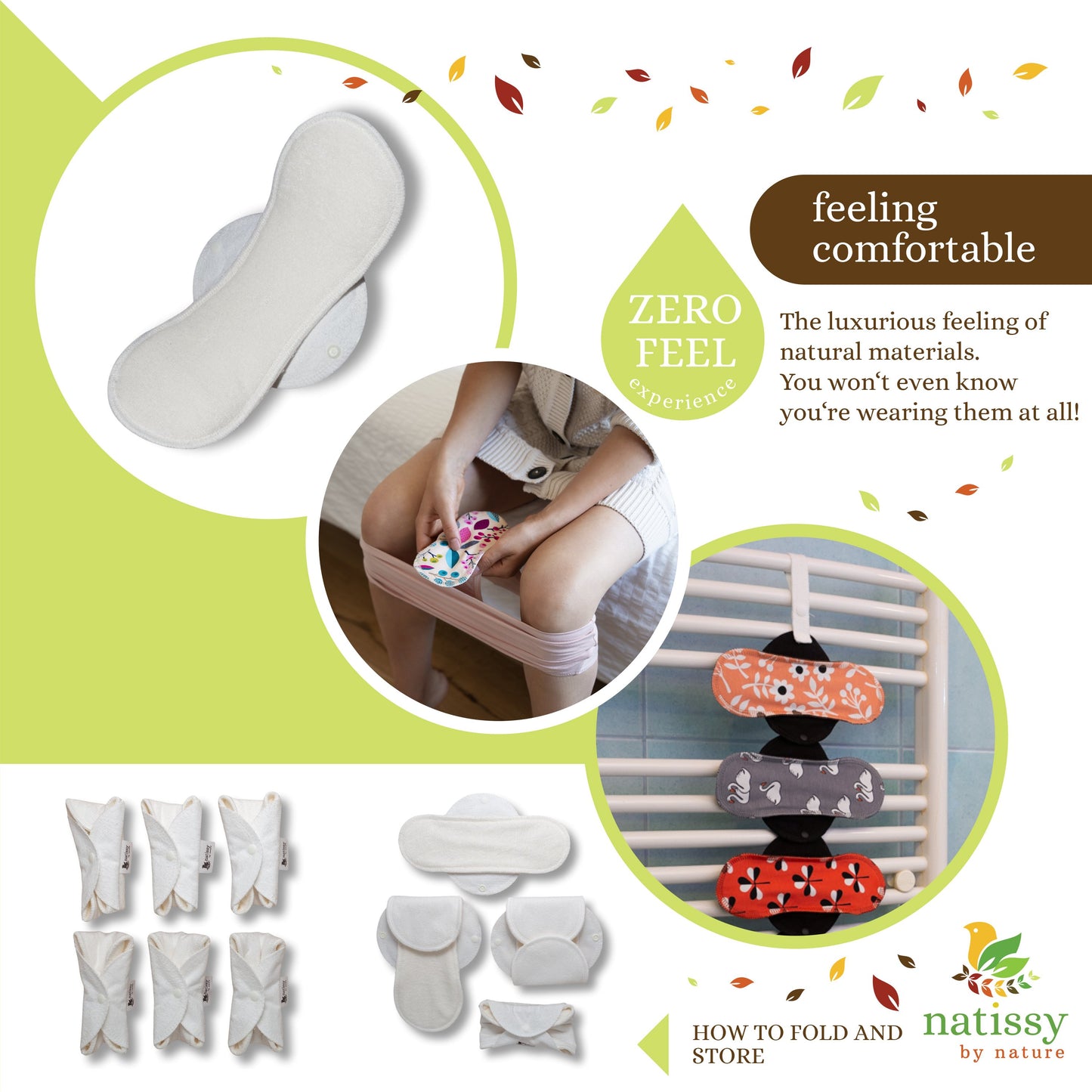 Reusable Menstrual Pads, 6-Pack Bamboo Reusable Sanitary Towels with Wings (size S & M), MADE IN EU, for Menstrual Periods and Incontinence; EXTRA Double Wet Bag with Strap; Washable Menstrual Cloth