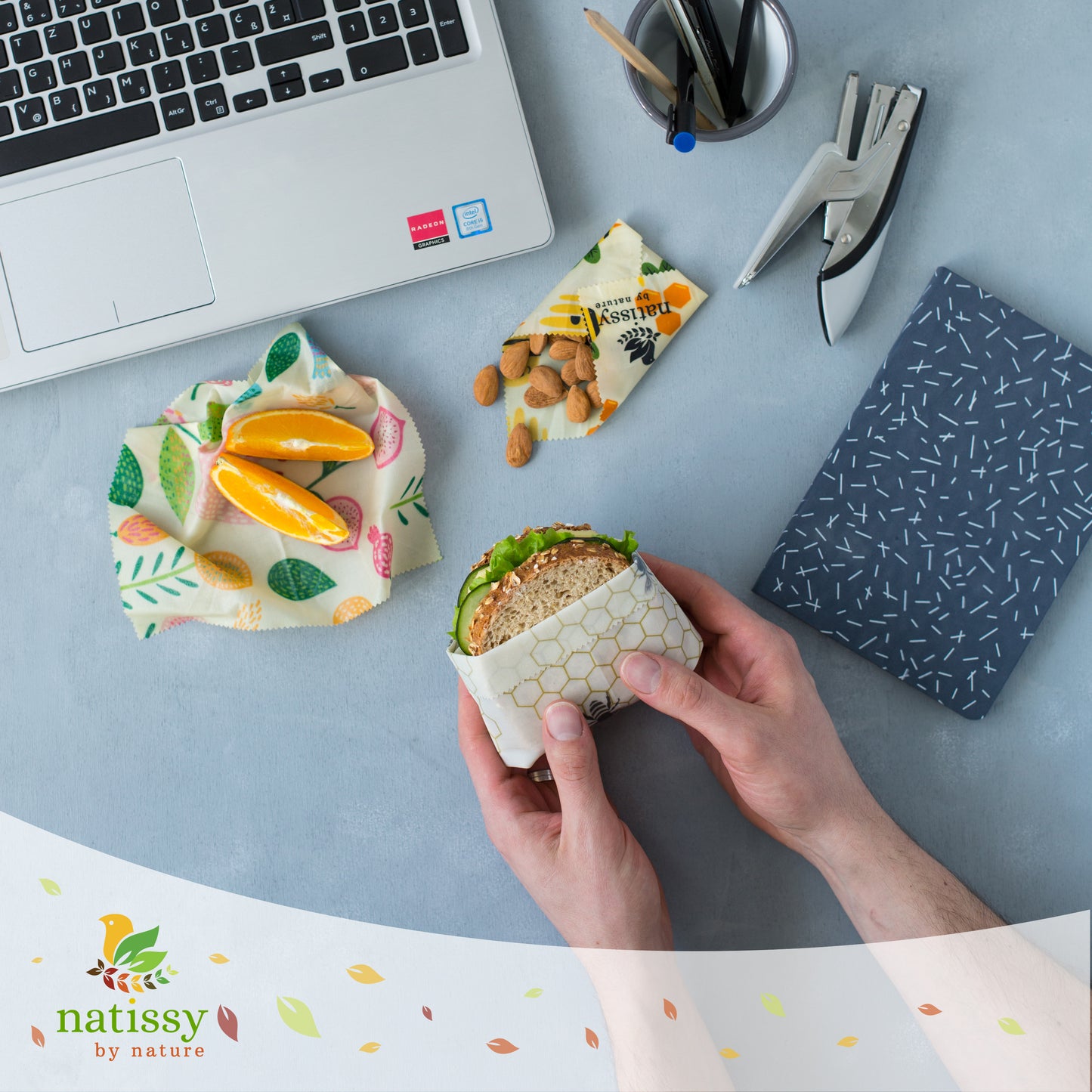 Beeswax Wraps, Set of 6 Reusable Organic Waxed Food Storage Cloths, Sustainable Plastic Free Bowl Cover & Eco-Friendly Wax Sandwich Wrapper, Zero Waste Cling Film Alternative for Cheese, Fruits, Bread