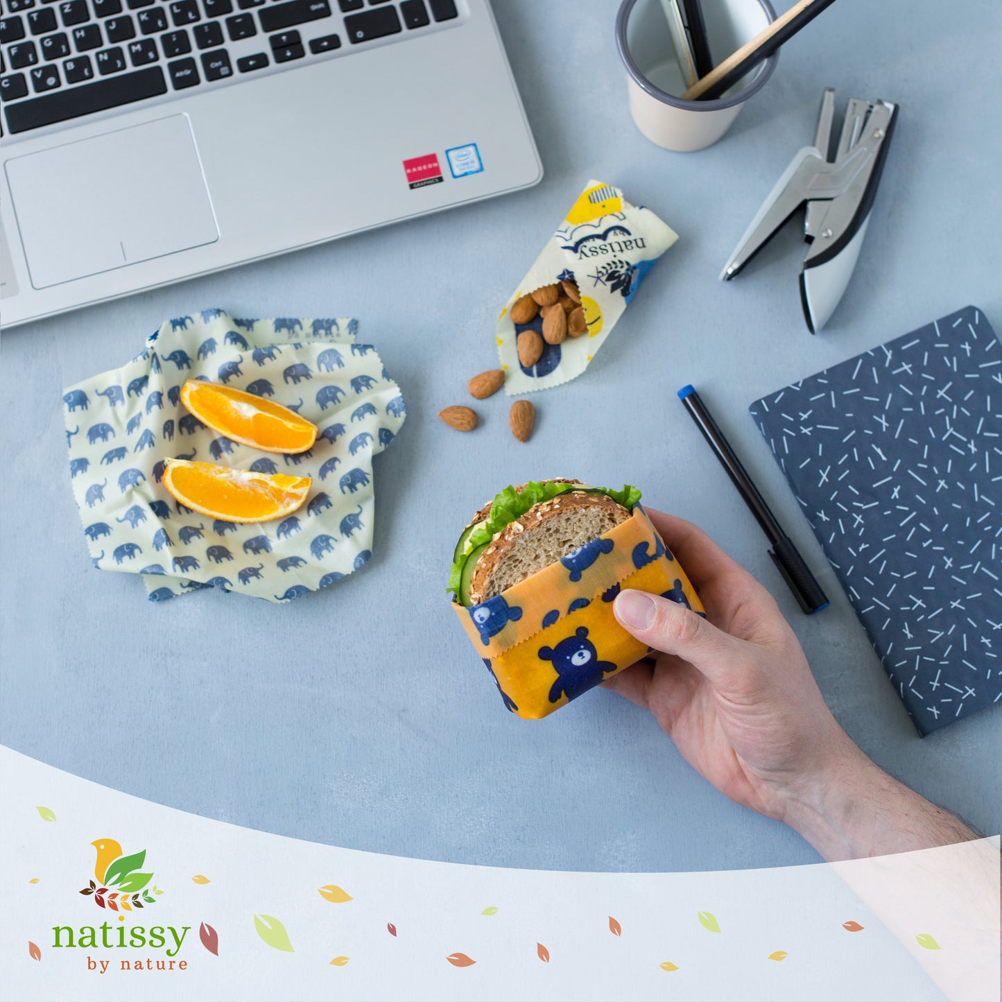 Beeswax Wraps, Set of 6 Reusable Organic Waxed Food Storage Cloths, Sustainable Plastic Free Bowl Cover & Eco-Friendly Wax Sandwich Wrapper, Zero Waste Cling Film Alternative for Cheese, Fruits, Bread