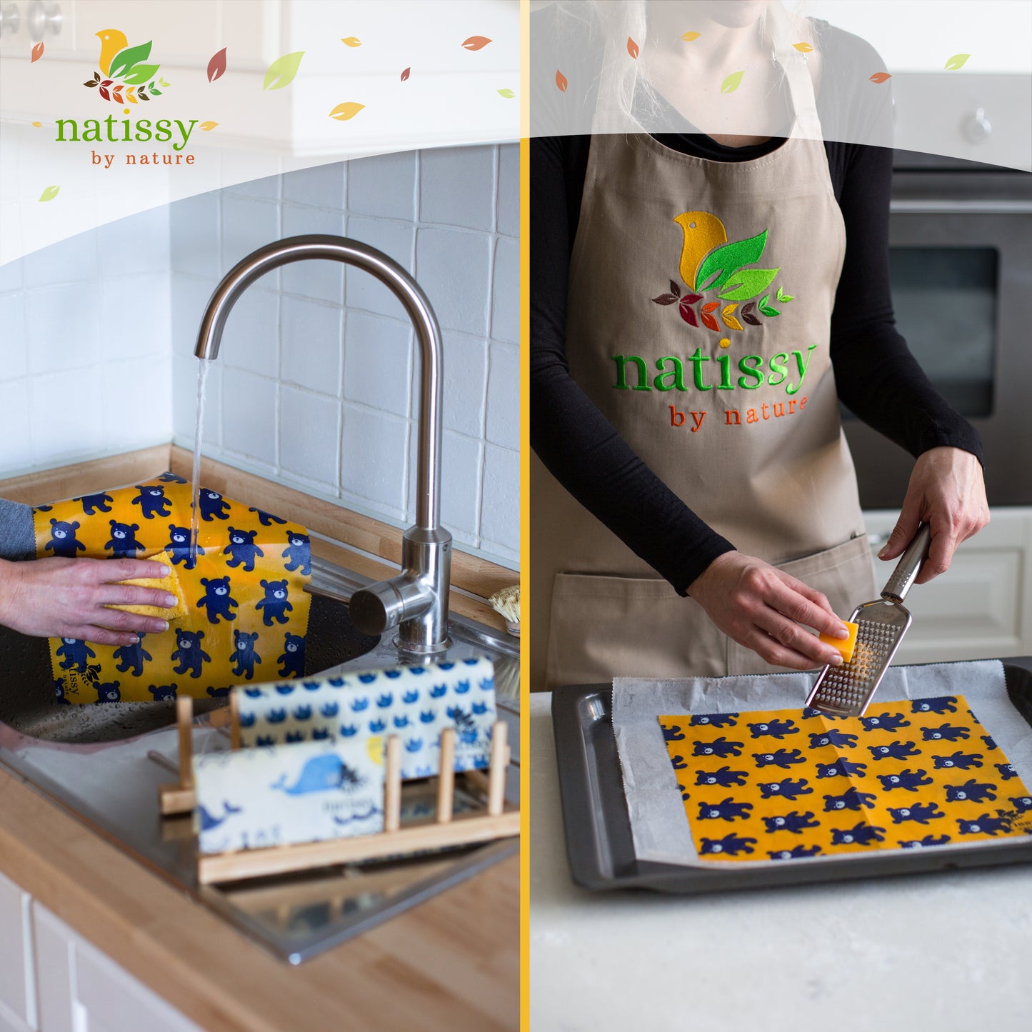 Beeswax Wraps, Set of 6 Reusable Organic Waxed Food Storage Cloths, Sustainable Plastic Free Bowl Cover & Eco-Friendly Wax Sandwich Wrapper, Zero Waste Cling Film Alternative for Cheese, Fruits, Bread
