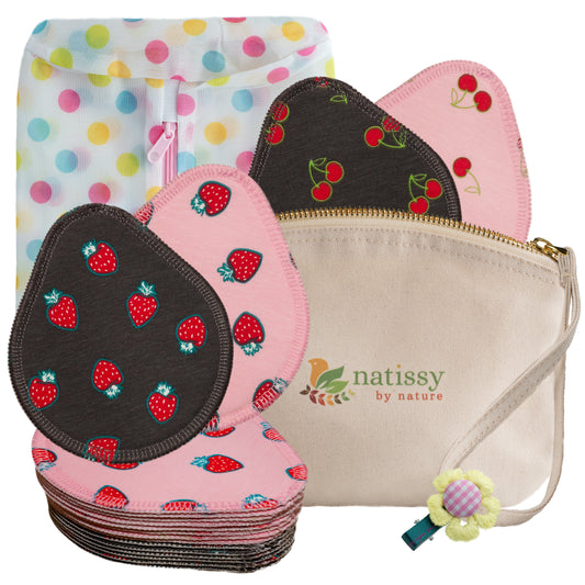 Washable Organic Cotton Nursing Breast Pads, 14-Pack of Soft Reusable Breastfeeding Pads; Eco Friendly Leak Proof Nipple Cloth for Mothers with Sensitive Skin; Laundry & Storage bags; Baby Shower Gift