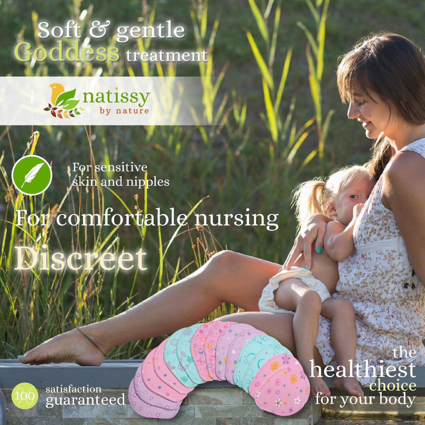 Washable Organic Cotton Nursing Breast Pads, 14-Pack of Soft Reusable Breastfeeding Pads; Eco Friendly Leak Proof Nipple Cloth for Mothers with Sensitive Skin; Laundry & Storage bags; Baby Shower Gift