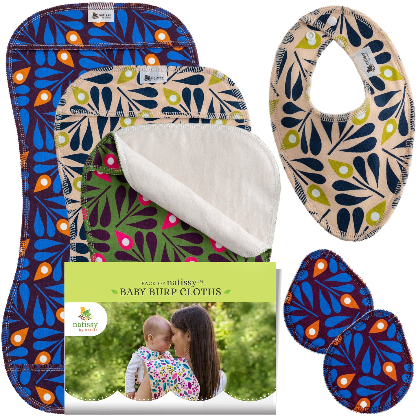 Baby Burp Cloths, 3-Pack of Double Layered Organic Cotton Milk Spit Up Towels for Newborns MADE IN EU, Extra Soft Bib and Absorbent Burping Rags, Quick Drying Receiving Blankets for Girls and Boys