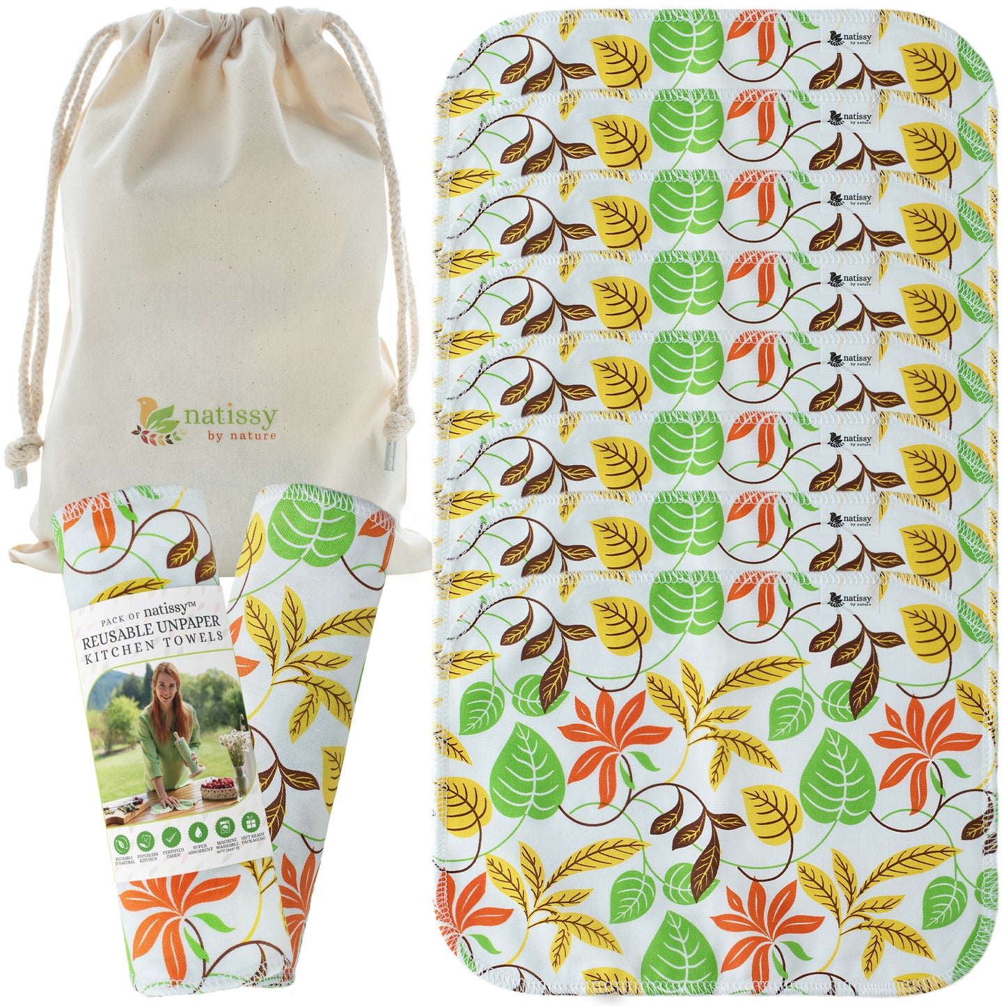 Reusable Unpaper Kitchen Towels, Roll of 10 Washable Cotton Cloth Wipes MADE IN EU, Eco-Friendly Paper Towel Cleaning Alternative; Ultra Absorbent, Super Strong, Tear-Resistant & Multipurpose Paperless Replacement