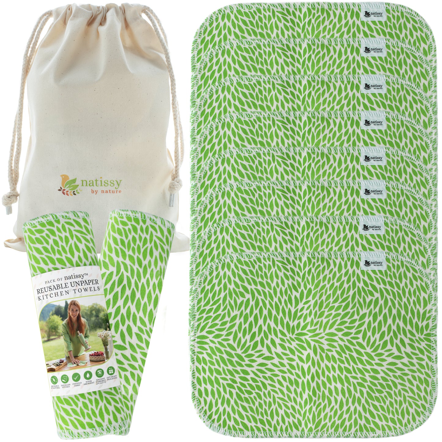 Reusable Unpaper Kitchen Towels, Roll of 10 Washable Cotton Cloth Wipes MADE IN EU, Eco-Friendly Paper Towel Cleaning Alternative; Ultra Absorbent, Super Strong, Tear-Resistant & Multipurpose Paperless Replacement