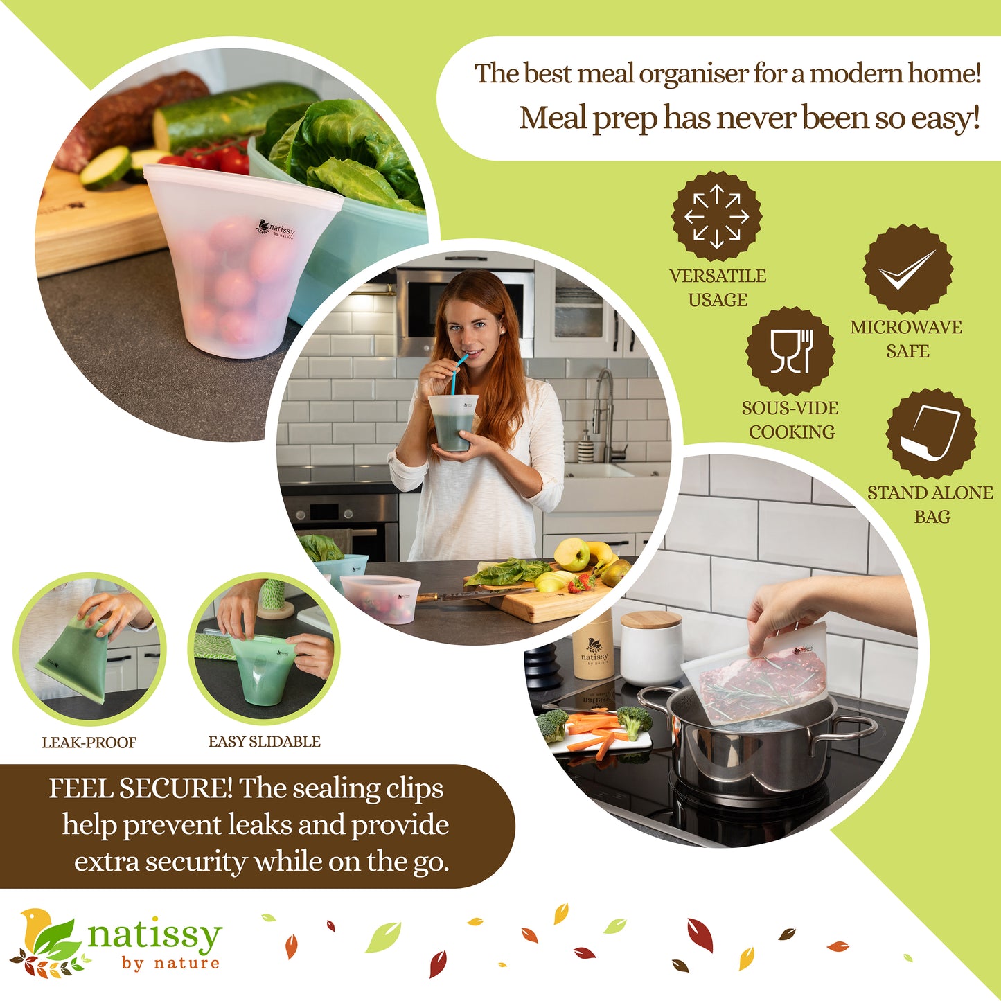 Reusable Silicone Food Storage Bags, 8 Pack Leakproof Silicone Freezer Bags, BPA free, Plastic Free Reusable Ziplock Bags, Reusable Sandwich Bag, Stand Up Silicon Pouch for Snack & Sous Vide Cooking