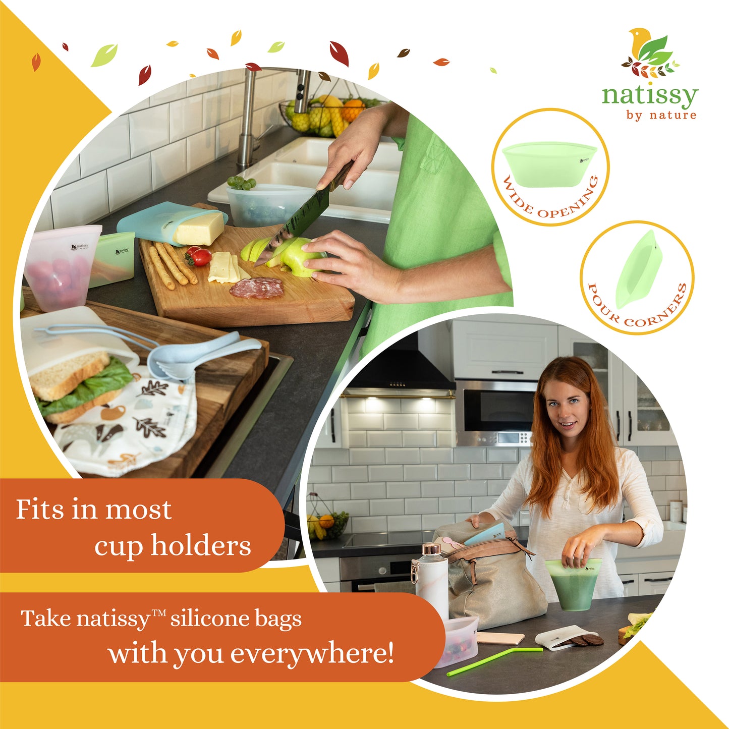 Reusable Silicone Food Storage Bags, 8 Pack Leakproof Silicone Freezer Bags, BPA free, Plastic Free Reusable Ziplock Bags, Reusable Sandwich Bag, Stand Up Silicon Pouch for Snack & Sous Vide Cooking