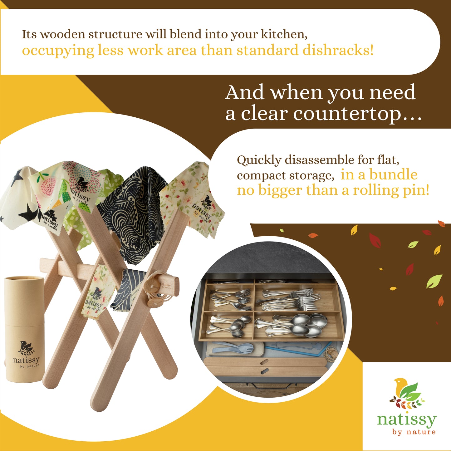 Beech Wood Drying Rack for Reusable Beeswax Food Wraps, Reusable Silicone Food Storage Bags, Washable Unpaper Kitchen Towels