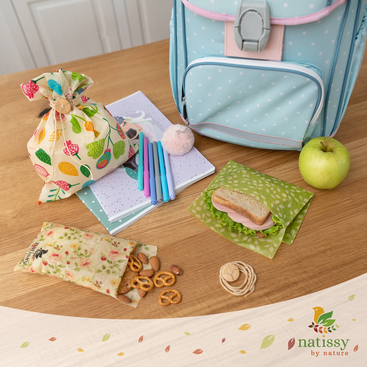 Beeswax Bags, Set of 4 Sustainable & Eco-Friendly Waxed Food Storage Bags - Flowers