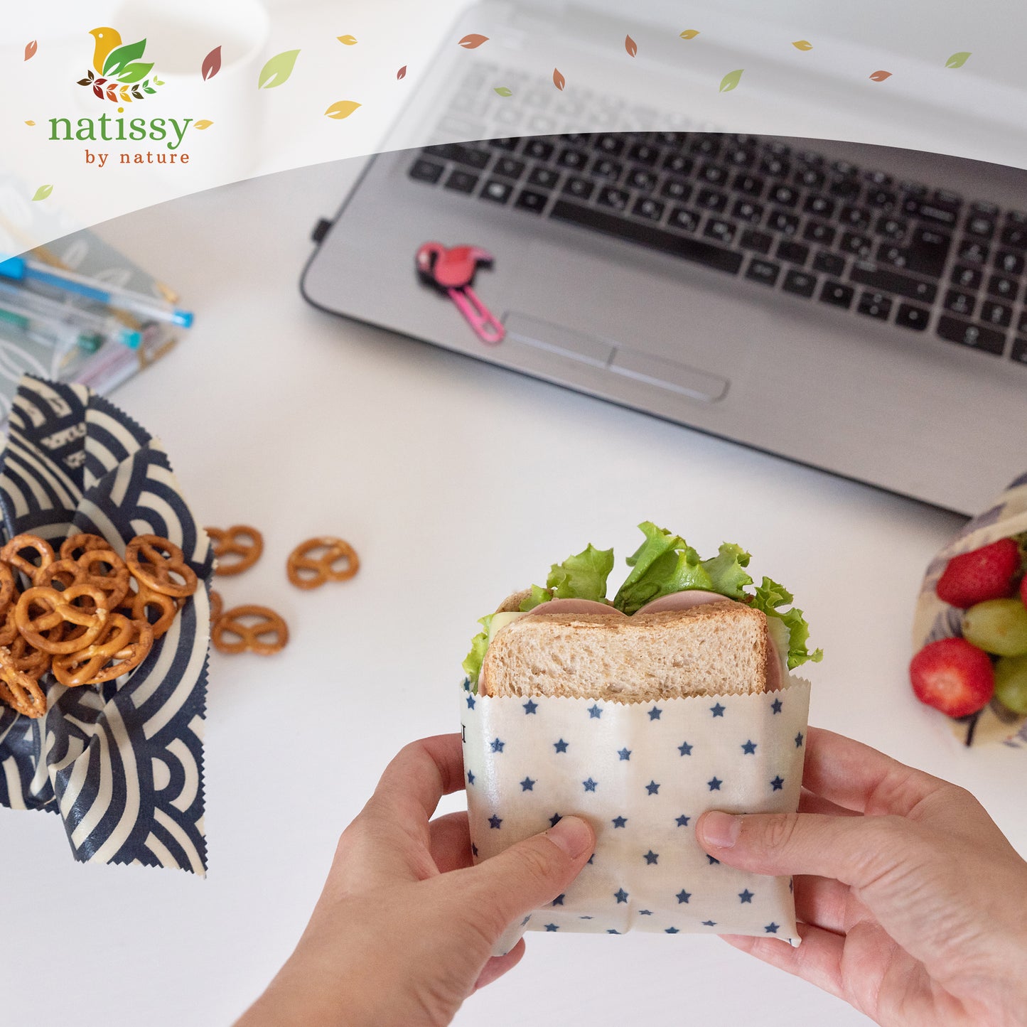 Vegan Wax Wraps, Set of 6 Sustainable & Eco-Friendly Waxed Food Storage Cloths - Black & White
