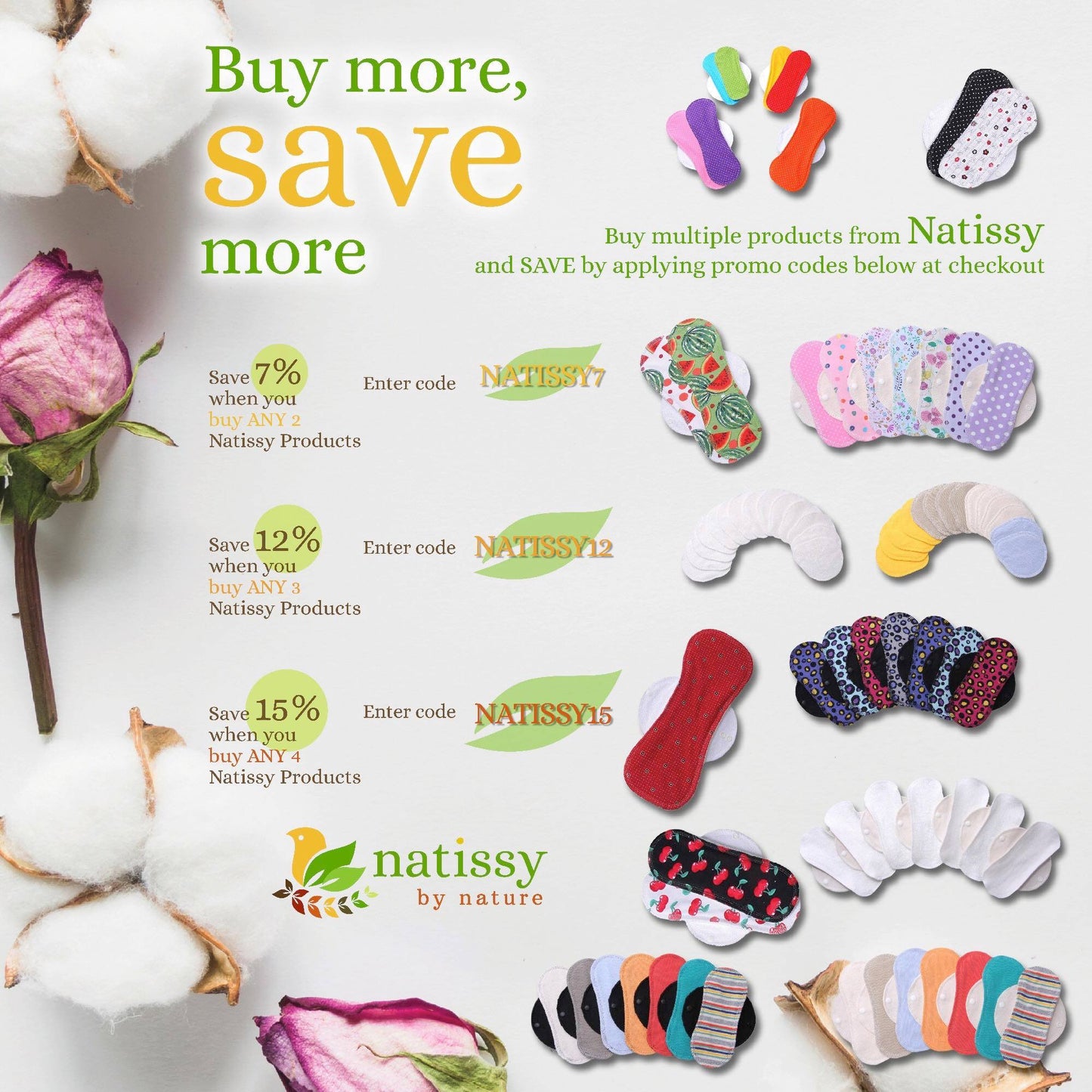 3-Pack: Organic Cotton Carrying Bag, Wet Bag with Double Pocket & Mesh Laundry Bag