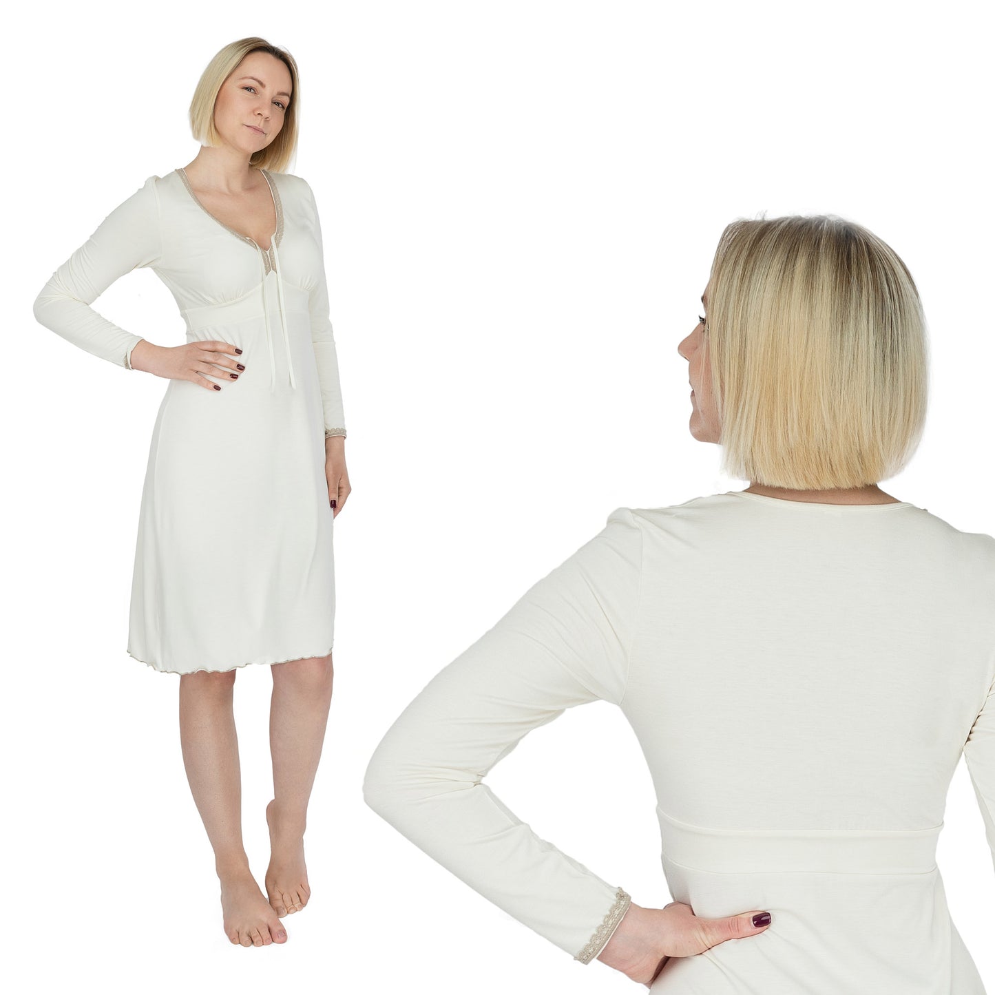 Bamboo Nightdress; Long-Sleeved Sleepwear for Women; Ladies’ Nightwear; MADE IN EU; BONUS Bamboo Brazilian Underwear & BONUS Bamboo Night Sleeping Mask filled with organic buckwheat husk and lavender