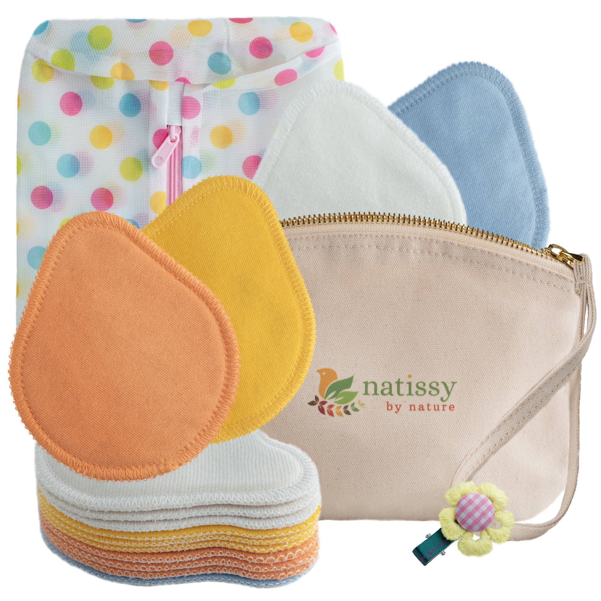Washable Organic Cotton Nursing Breast Pads, 14-Pack of Soft Reusable Breastfeeding Pads; Eco Friendly Leak Proof Nipple Cloth for Mothers with Sensitive Skin; Laundry & Storage bags; Baby Shower Gift