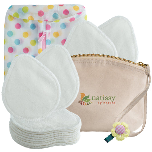 Washable Bamboo Nursing Breast Pads, 14-Pack of Soft Reusable Breastfeeding Pads; Eco Friendly Leak Proof Nipple Cloth for Mothers with Sensitive Skin; Laundry & Storage bags + Clip; Baby Shower Gift