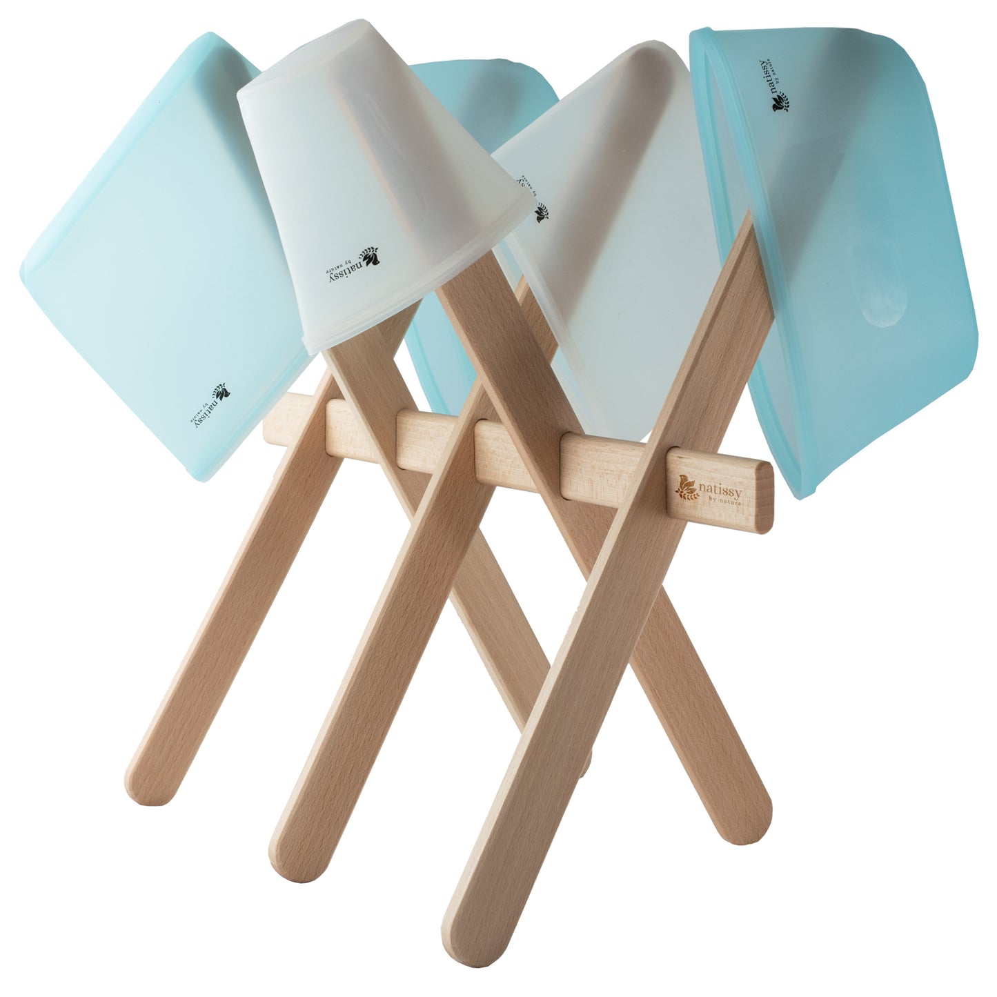 Beech Wood Drying Rack for Reusable Beeswax Food Wraps, Reusable Silicone Food Storage Bags, Washable Unpaper Kitchen Towels