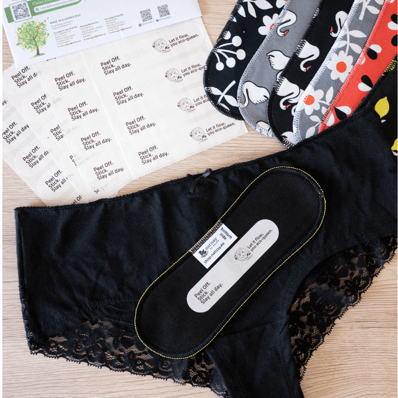 Wingless Reusable Panty Liners with Adhesive Sticker (SMALL, 7-Pack) - Plain Black