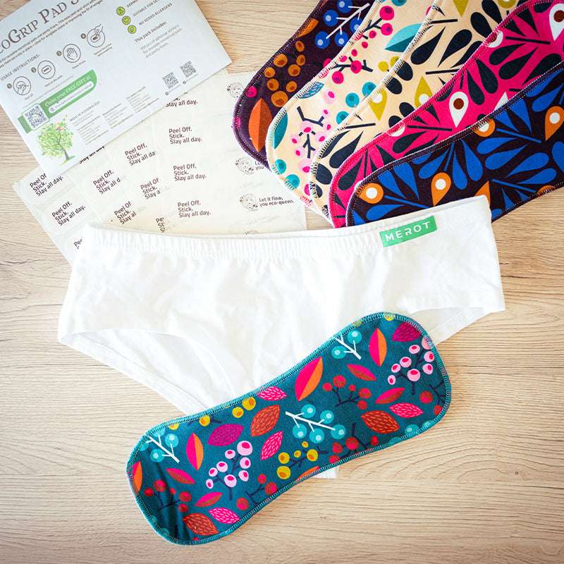 Wingless Reusable Sanitary Pads with Adhesive Sticker for Heavy Flow & Incontinence (L+XL, 6-Pack) - Peacock