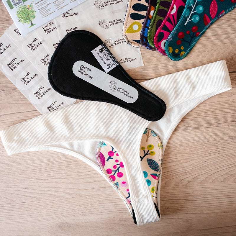 Wingless Camel Toe Panty Liners with Adhesive Sticker (TANGA, 7-Pack) - Natural Unbleached