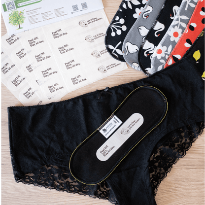 Wingless Reusable Panty Liners with Adhesive Sticker (SMALL, 7-Pack) - Peacock