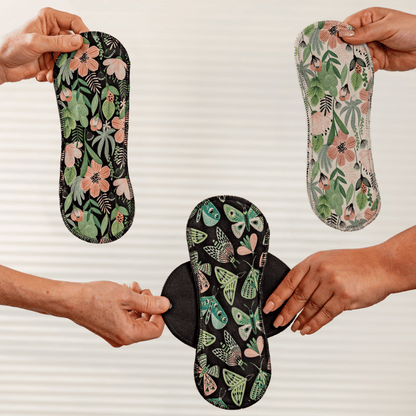 Organic Cotton EcoComfort Reusable Period Pads for Heavy Flow & Incontinence (L+XL, 6-Pack) - Evergreen