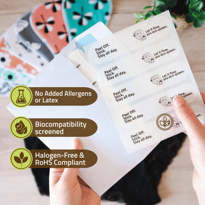 Adhesive Stickers for Wingless Reusable Period Pads & Panty Liners (100-Pack) – Dermatologically Tested Attachment Tape