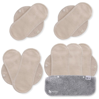 Reusable Panty liners, 7-Pack of Organic Cotton Reusable Sanitary Pantyliners with Wings; MADE IN EU; for Vaginal Discharge and Everyday Cleanliness; Non-irritating, Anti-allergic, Antibacterial; for Daily Usage and in case of White Discharge; Washable Cloth Pads w/o Chemicals; Reusable Liners