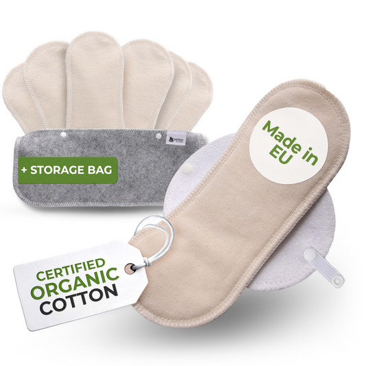 Organic Cotton Reusable Panty Liners with Wings 7-Pack (normal discharge) - Natural Unbleached (white wings)