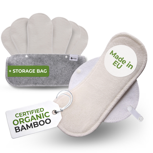 Certified Bamboo Reusable Panty Liners with Wings 7-Pack (normal discharge) - Natural (white wings)