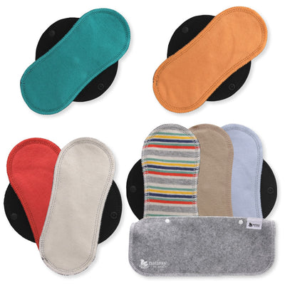 Reusable Panty liners, 7-Pack of Organic Cotton Reusable Sanitary Pantyliners with Black Wings; MADE IN EU; for Vaginal Discharge and Everyday Cleanliness; Non-irritating, Anti-allergic, Antibacterial; for Daily Usage and in case of White Discharge; Washable Cloth Pads w/o Chemicals; Reusable Liners