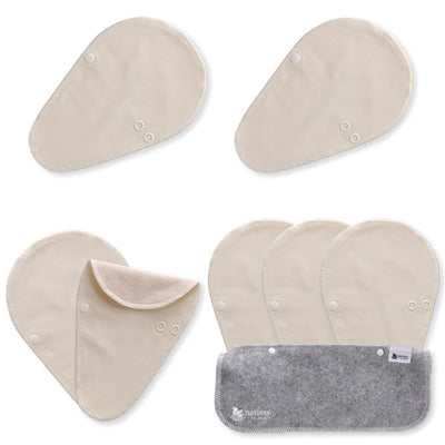 Reusable Panty liners, 7-Pack of Organic Cotton Reusable Sanitary Pantyliners with Wings; MADE IN EU; for Vaginal Discharge and Everyday Cleanliness; Non-irritating, Anti-allergic, Antibacterial; for Daily Usage and in case of White Discharge; Washable Cloth Pads w/o Chemicals; Reusable Liners