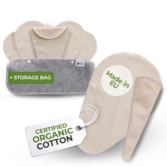 Organic Cotton Reusable TANGA Panty Liners with Wings 7-Pack - Natural Unbleached (white wings)