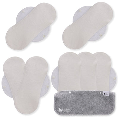 Reusable Panty liners, 7-Pack of Organic Bamboo Reusable Sanitary Pantyliners with Wings; MADE IN EU; for Vaginal Discharge and Everyday Cleanliness; Non-irritating, Anti-allergic, Antibacterial; for Daily Usage and in case of White Discharge; Washable Cloth Pads w/o Chemicals; Reusable Liners