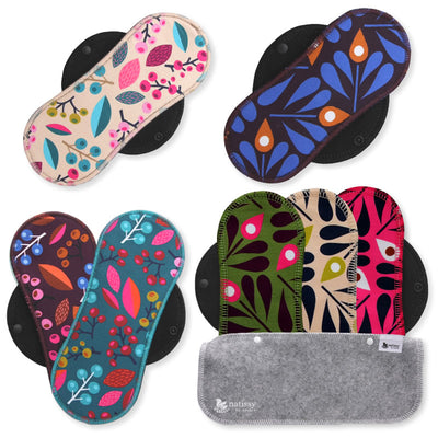 Reusable Panty liners, 7-Pack of Organic Cotton Reusable Sanitary Pantyliners with Wings; MADE IN EU; for Vaginal Discharge and Everyday Cleanliness; Non-irritating, Anti-allergic, Antibacterial; for Daily Usage and in case of White Discharge; Washable Cloth Pads w/o Chemicals; Reusable Liners