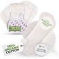 Non-Slip Organic Reusable Period Pads for Heavy Flow & Incontinence (L+XL, 6-Pack) - Plain White Bamboo