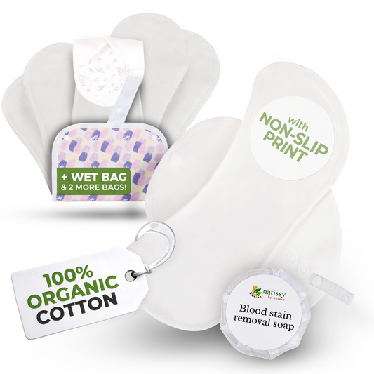 Non-Slip Organic Reusable Period Pads for Light Flow (S+M, 6-Pack) - Plain White