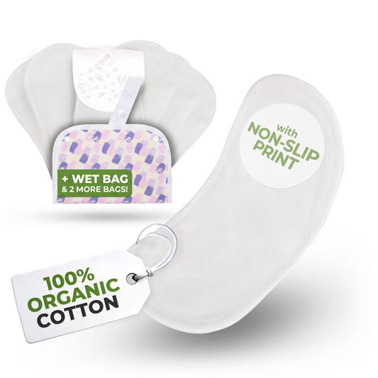 Non-Slip Organic Reusable Panty Liners for Women & Teens (Small, 7-Pack) - Plain White Wingless
