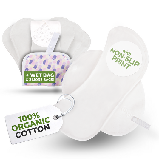 Non-Slip Organic Reusable Panty Liners for Women & Teens (Small, 7-Pack) - Plain White