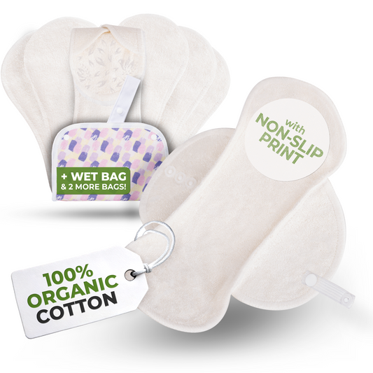Non-Slip Organic Reusable Panty Liners for Women & Teens (Medium, 7-Pack) - Plain White Bamboo