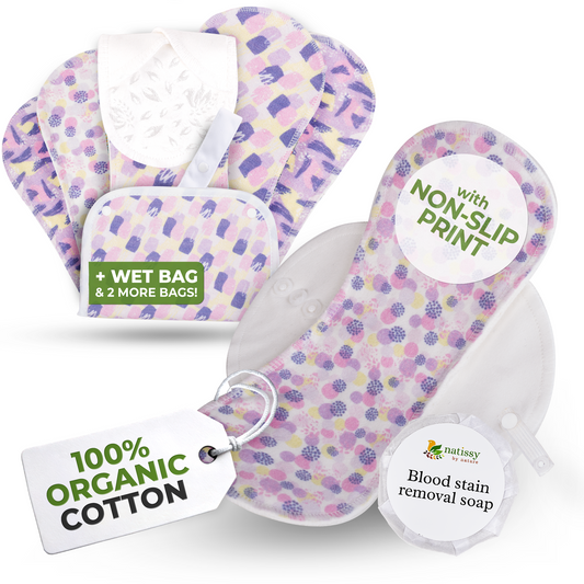 Non-Slip Organic Reusable Period Pads for Heavy Flow & Incontinence (L+XL, 6-Pack) - Springtime