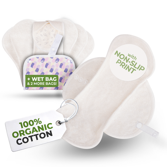 Non-Slip Organic Reusable Panty Liners for Women & Teens (Small, 7-Pack) - Plain White Bamboo